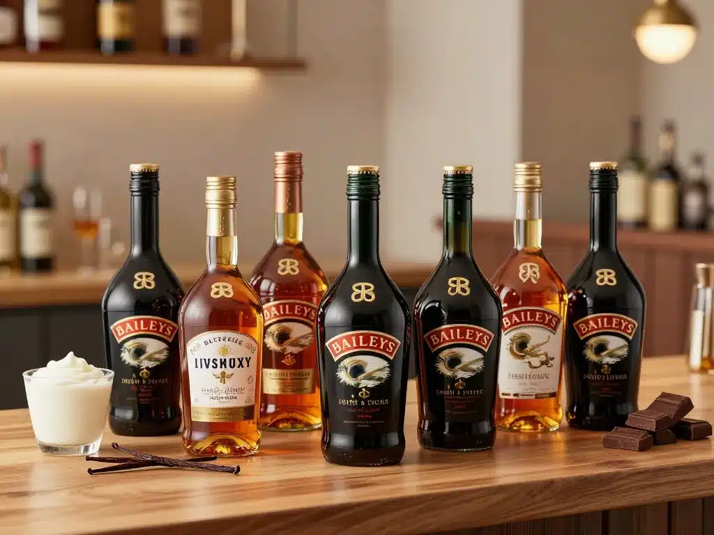 scène de baileys différentes bouteilles et ingrédients