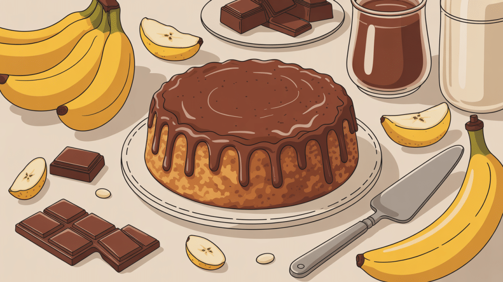 cake banane chocolat moelleux entouré de bananes et chocolat