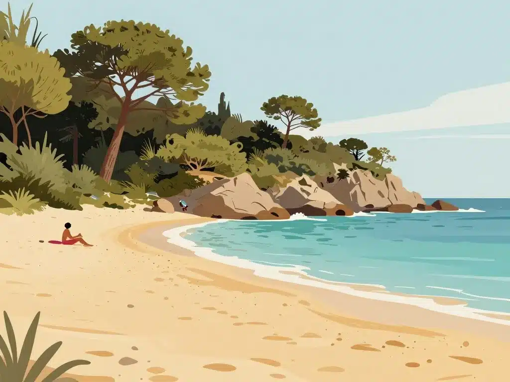 Paysage Cala d Orzu sable doré eau turquoise pins plage Corse