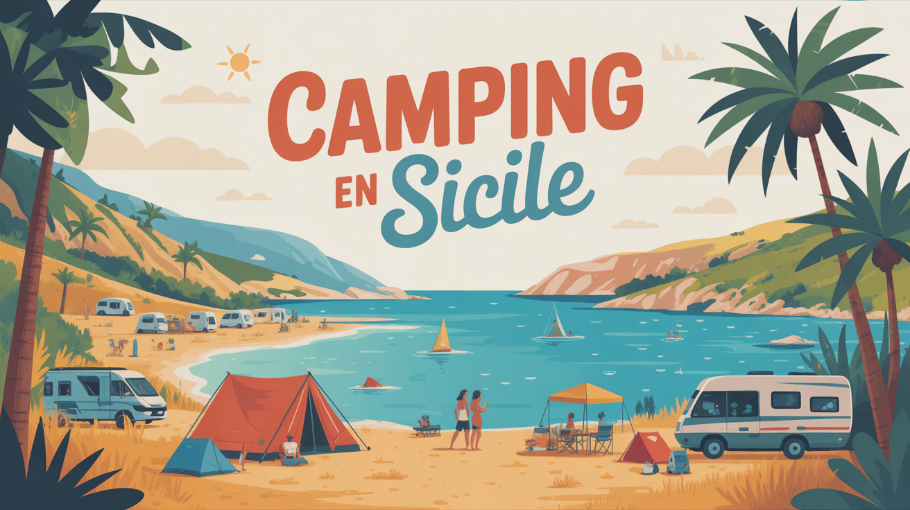 camping en sicile illustration familiale plage et nature
