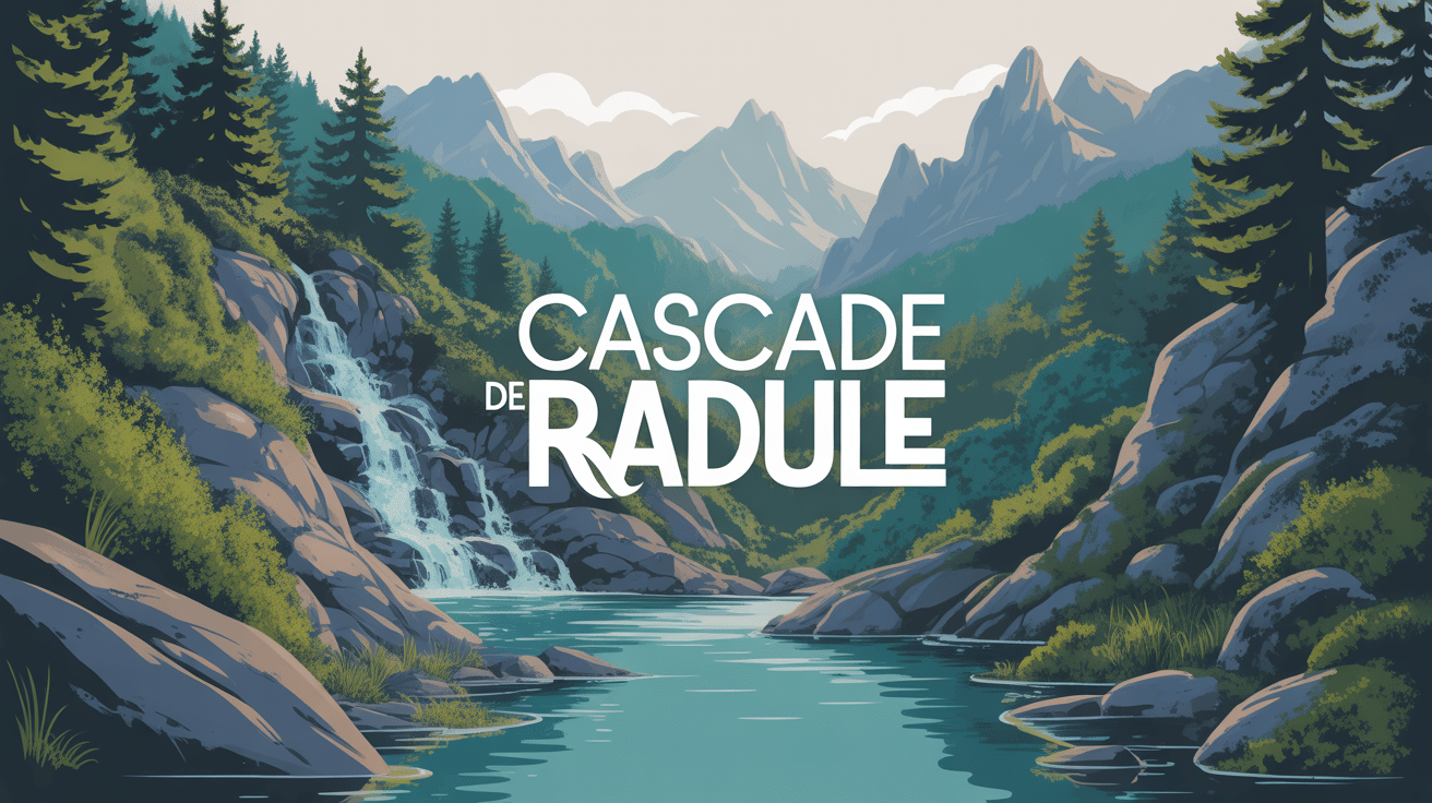 cascade de radule vue montagne et pins laricio