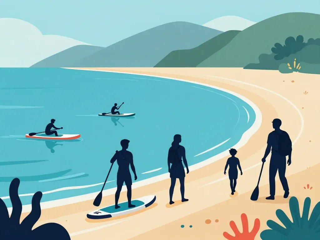 Personnages pratiquant paddle kayak snorkeling à golfu di lava