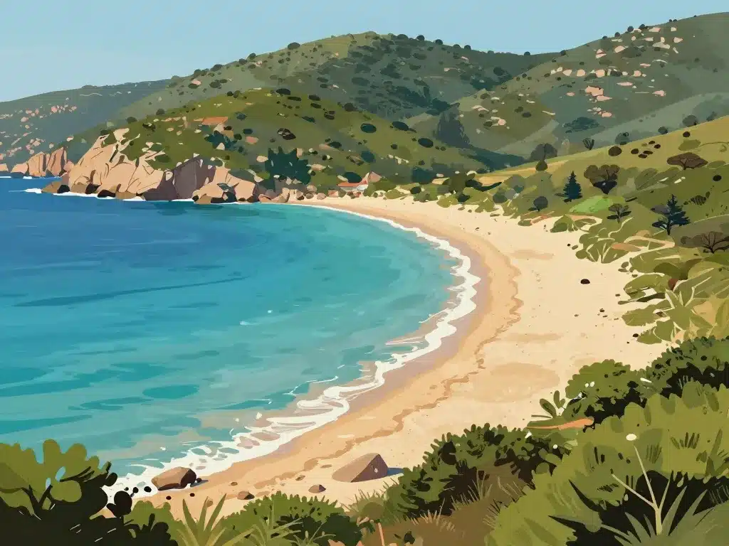 Vue sur golfu di lava baie sable mer turquoise et maquis