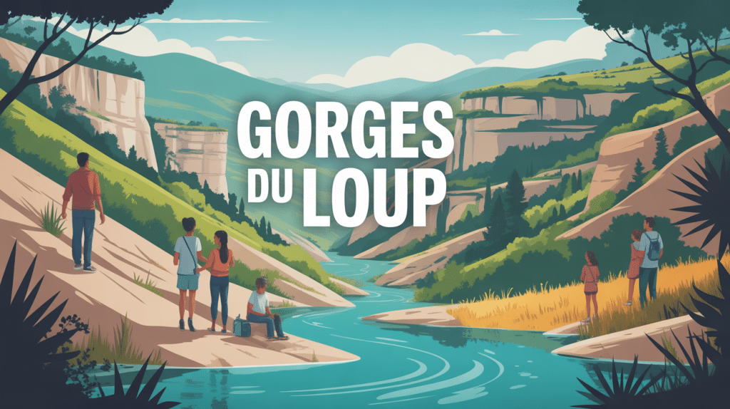 Vue panoramique sur les gorges du loup, rivière turquoise et falaises