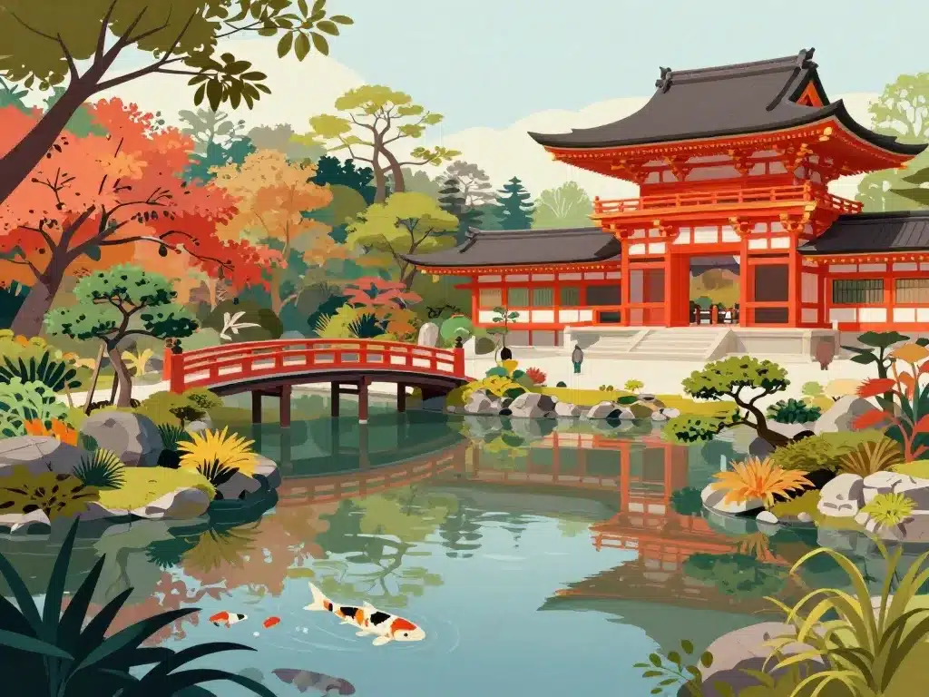 jardins et architecture du sanctuaire heian jingu kyoto japan