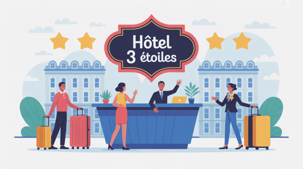 hotel 3etoile réception et voyageurs heureux