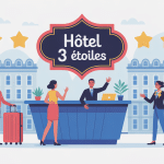 hotel 3etoile réception et voyageurs heureux