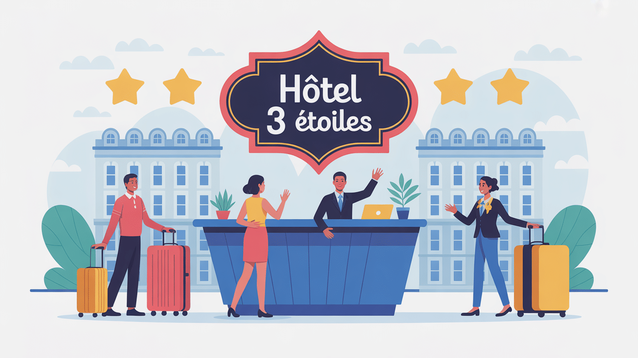 hotel 3etoile réception et voyageurs heureux