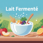 Illustration lait fermenté et perte de poids, bol sain et fruits