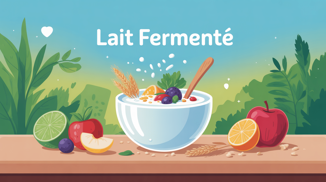 Illustration lait fermenté et perte de poids, bol sain et fruits