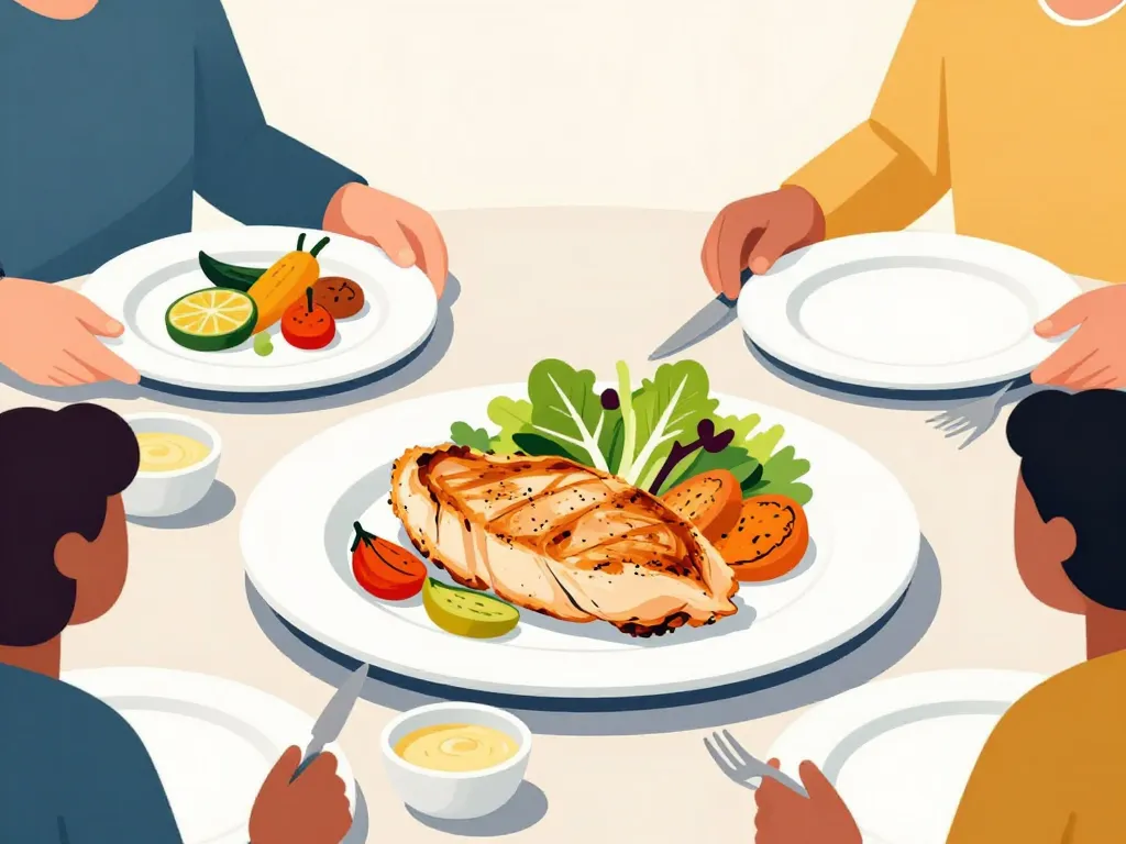 paillard de poulet légumes sauces table conviviale