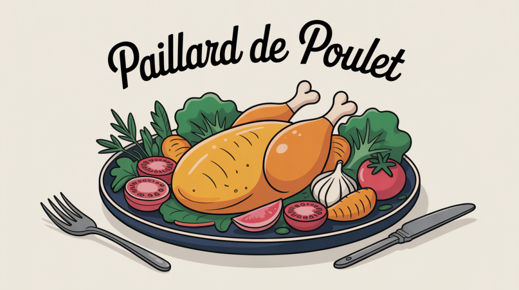 paillard de poulet sur assiette avec légumes illustration vectorielle