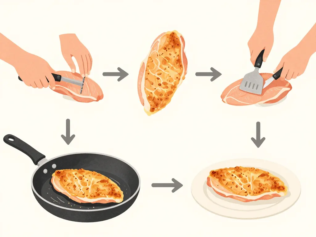étapes cuisson paillard de poulet à la poêle illustration