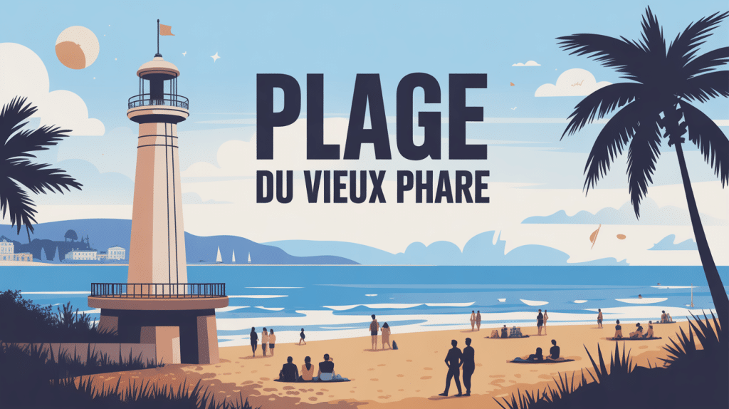 vue stylisée plage du vieux phare avec le phare et mer
