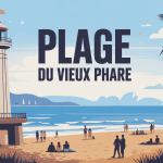 vue stylisée plage du vieux phare avec le phare et mer