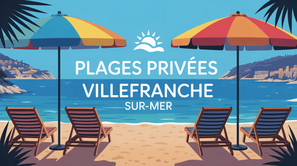illustration plage privée villefranche sur mer mer azur collines transats