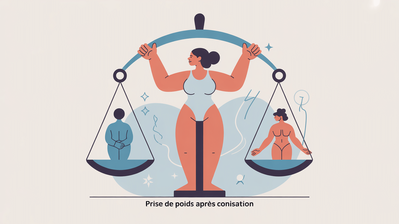 prise de poids apres conisation illustration femme balance