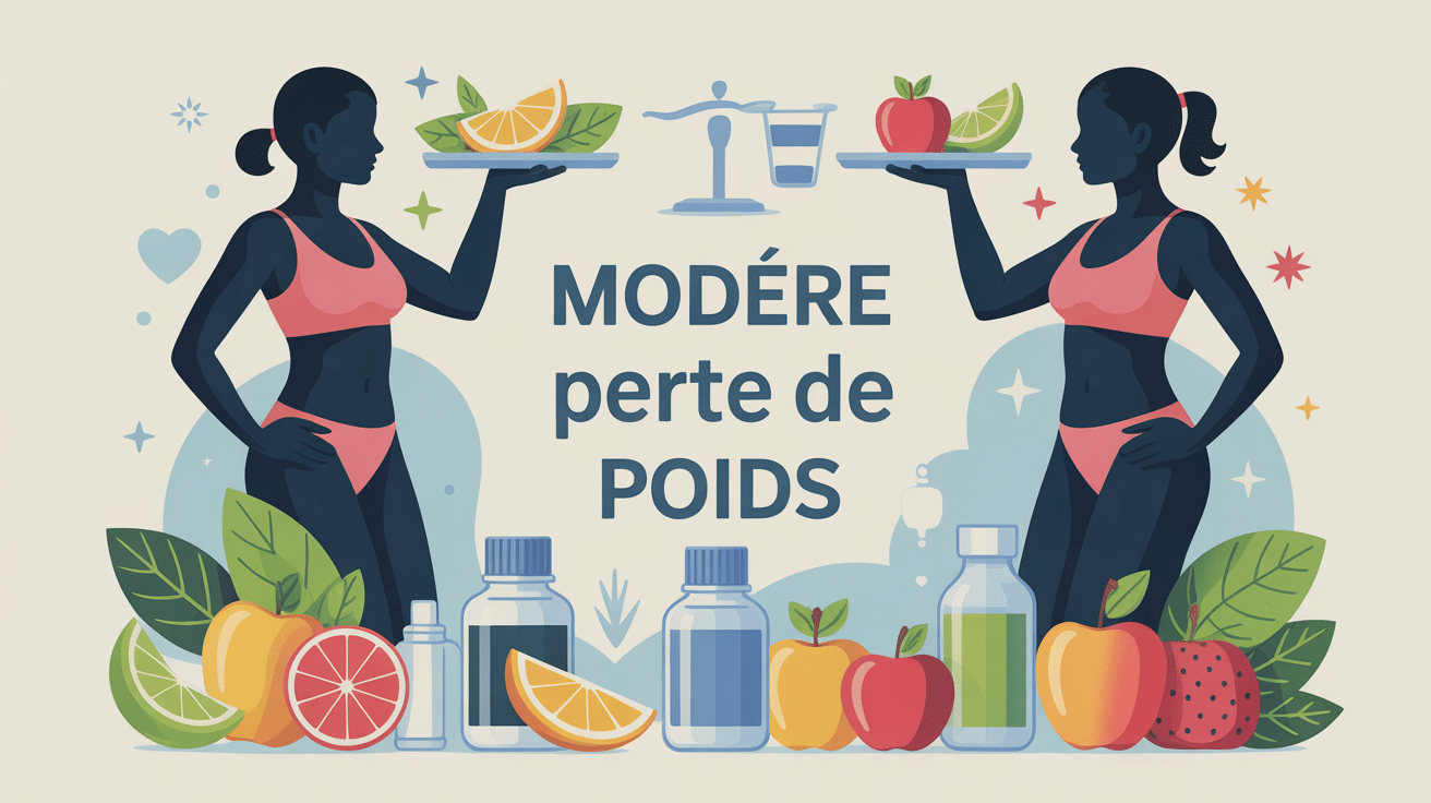 produit modere avis perte de poids illustration vectorielle silhouettes flacons fruits