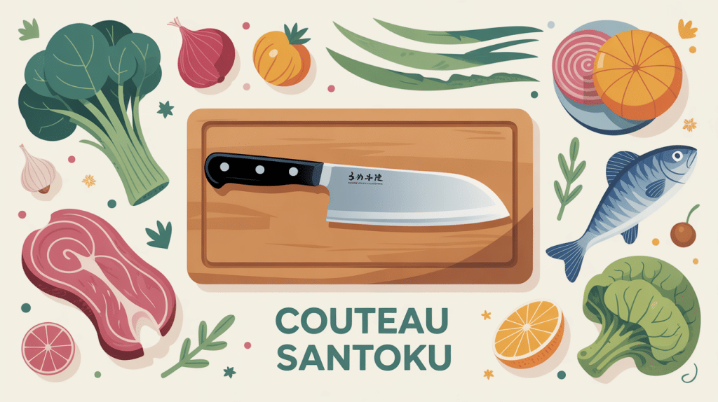 santoku couteau japonais moderne sur planche