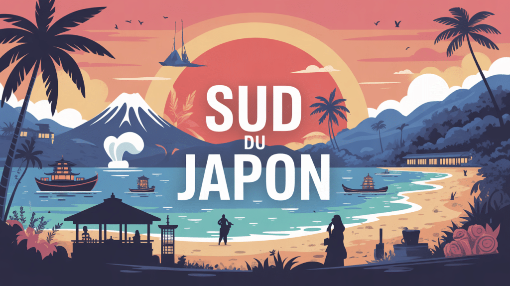 illustration voyage sud japon plages volcans culture