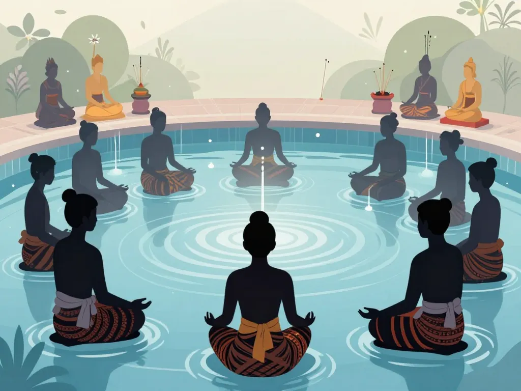 scène rituel purification bassin temple tirta empul