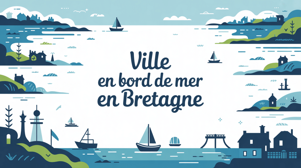 Carte stylisée ville bord de mer Bretagne avec éléments marins