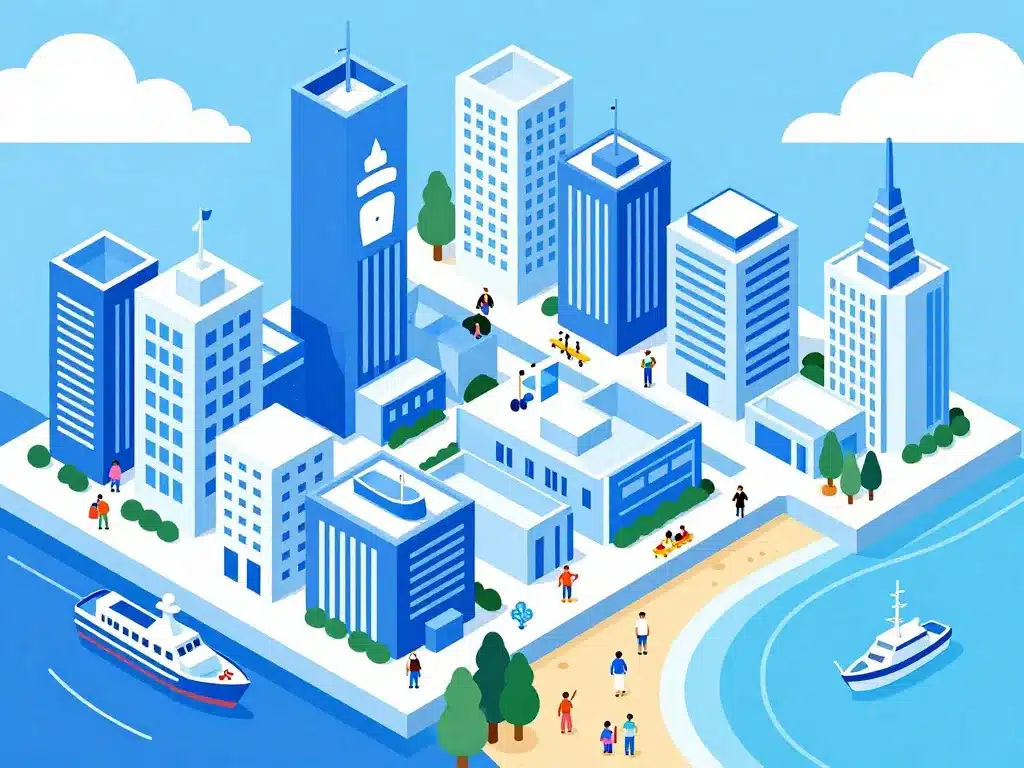 Scène urbaine animée grandes villes bord de mer Bretagne