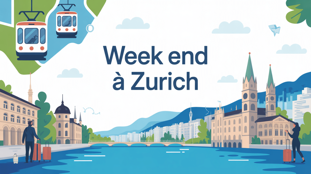 illustration week end a zurich carte et voyageurs