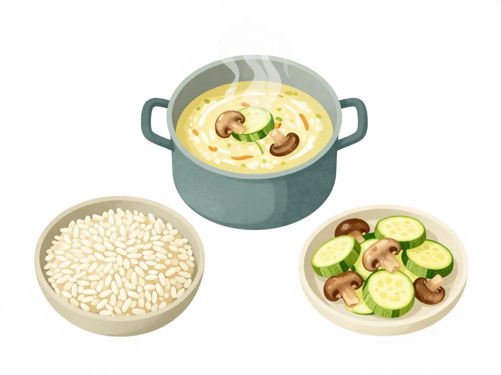 Diagramme ingrédients risotto aux courgettes et champignons fondant