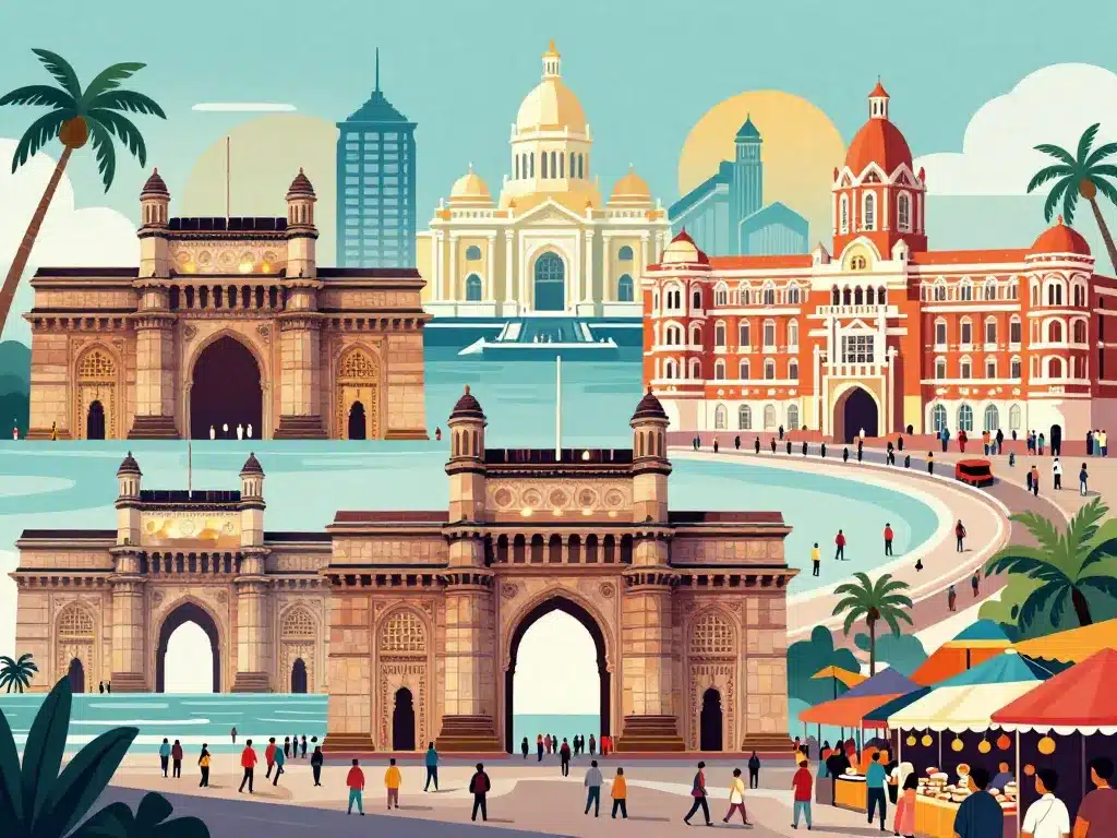 Principaux lieux à voir bombay la india illustration