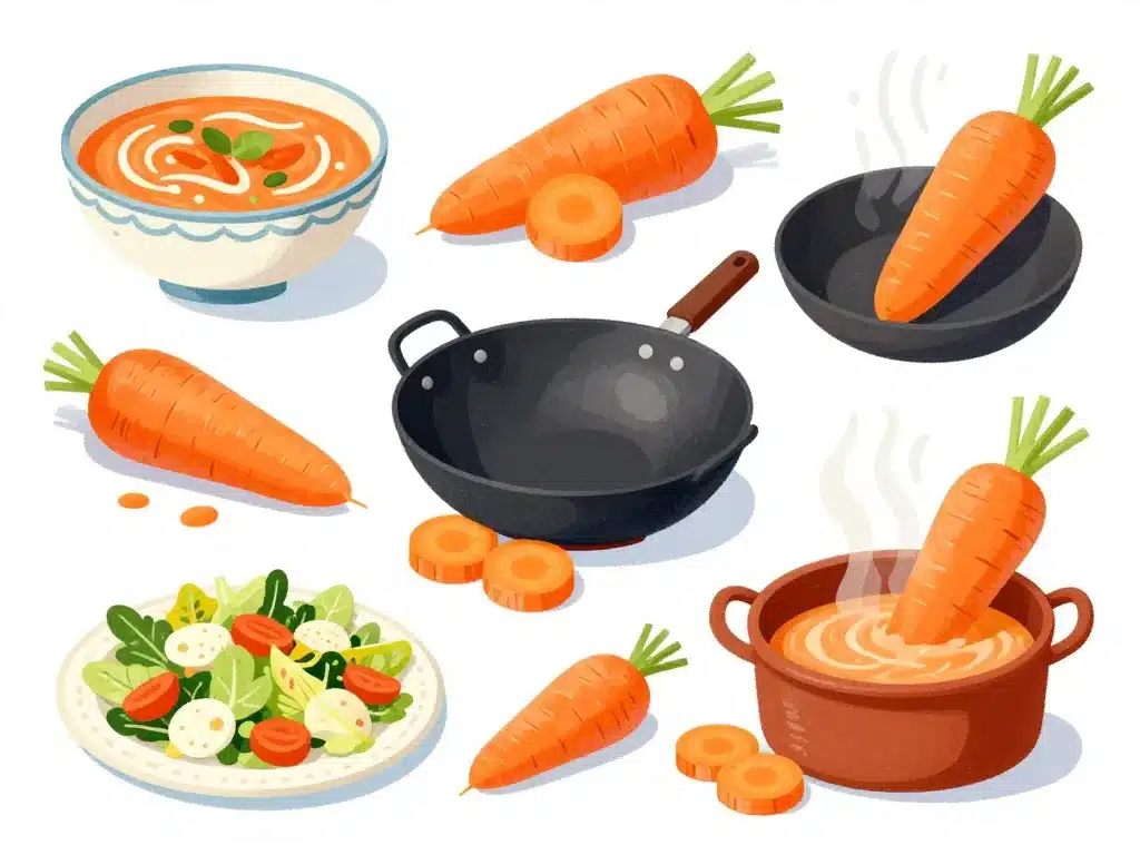illustration coupe carotte selon recette soupe wok salade