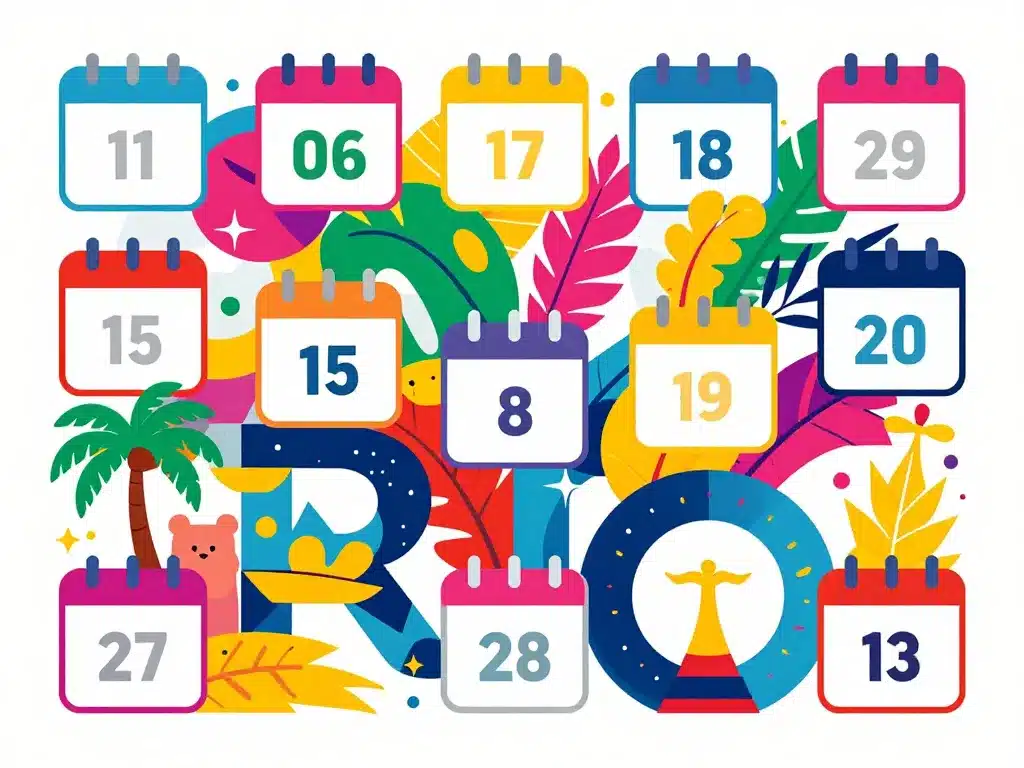Diagramme stylisé du calendrier date de carnaval de Rio prochain