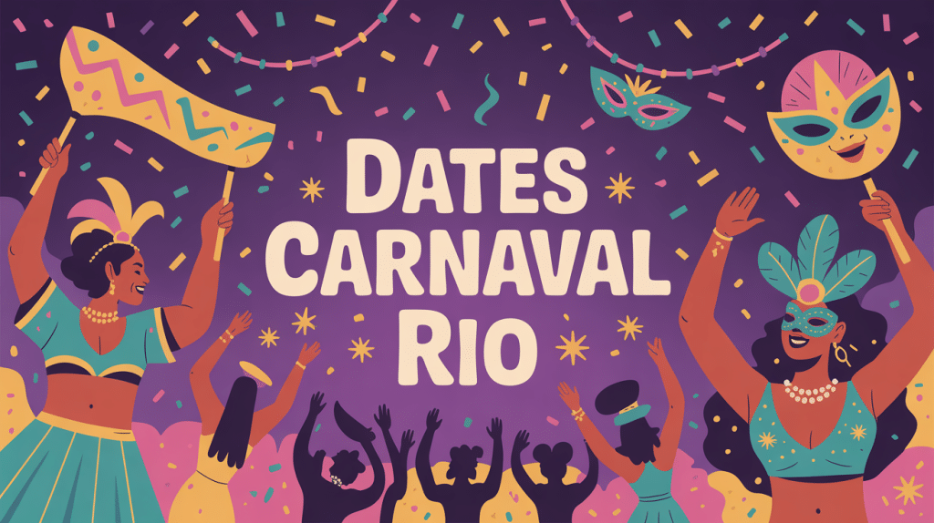 Illustration vectorielle colorée du carnaval avec date de carnaval de Rio