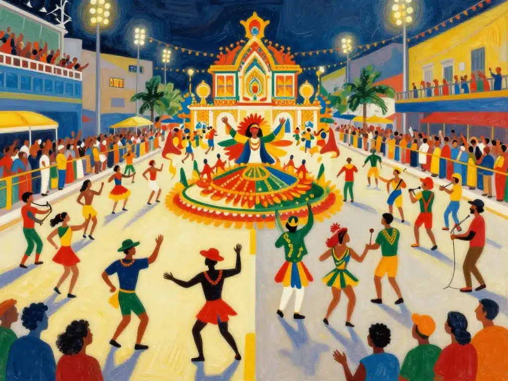 Scène festive et parade illustrant les meilleurs jours date de carnaval de Rio