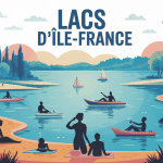 Vue globale stylisée des lacs Ile de France, baignade et activités