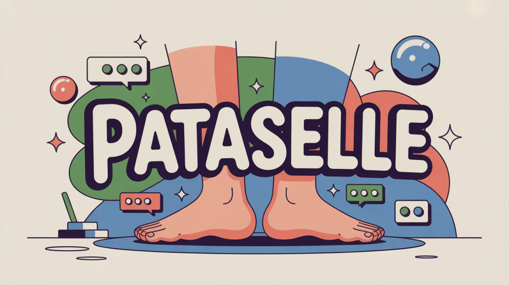 Illustration contemporaine du mot pataselle, pieds, bulles, symboles digitaux