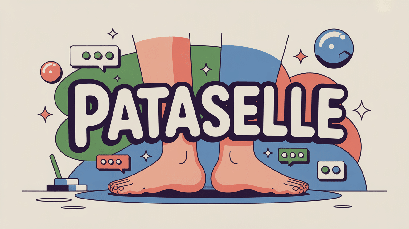 Illustration contemporaine du mot pataselle, pieds, bulles, symboles digitaux