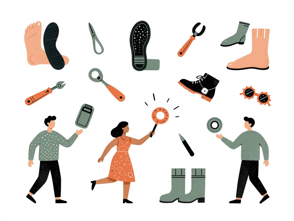 Objets accessoires pieds usage quotidien pataselle illustration