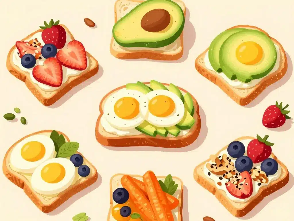 Petit déjeuner tartine ingrédients sains et équilibrés