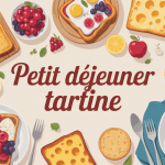 Petit déjeuner tartine avec table garnie de tartines variées