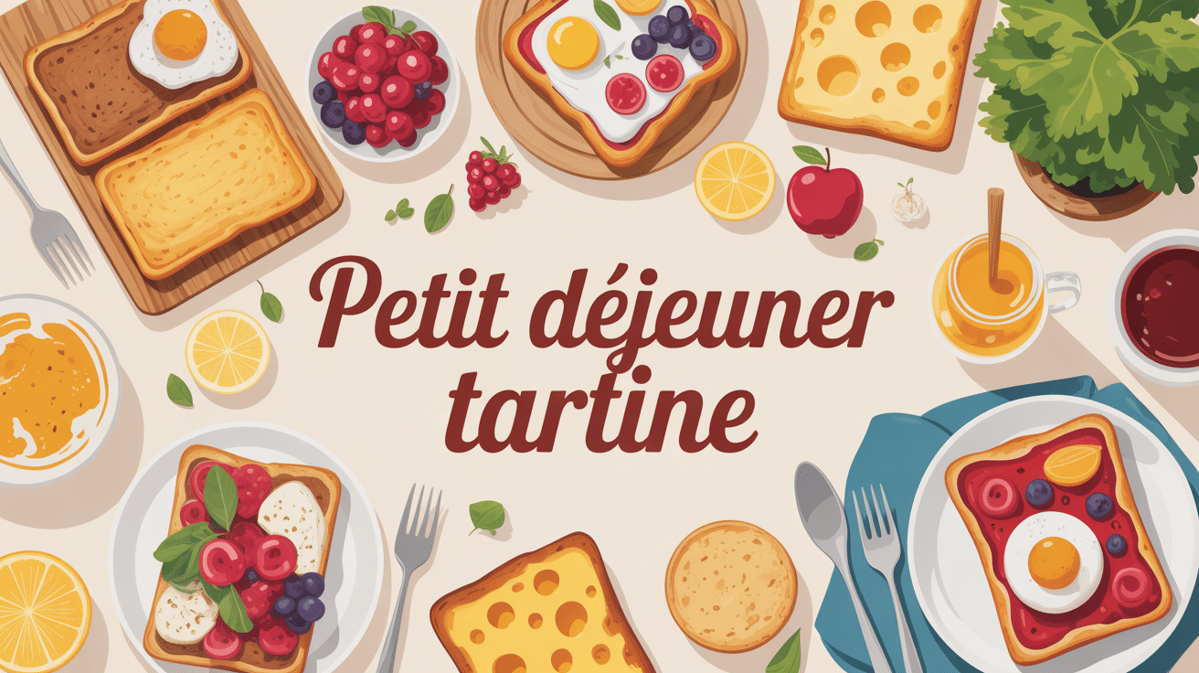 Petit déjeuner tartine avec table garnie de tartines variées