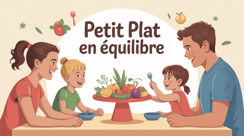 Famille jouant à petit plat en equilibre jeu autour d'un plateau