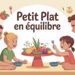 Famille jouant à petit plat en equilibre jeu autour d'un plateau