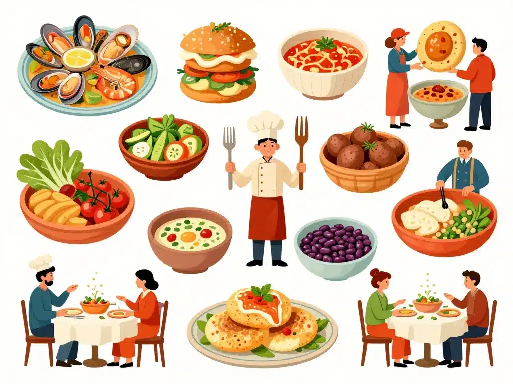 Plat chilien fruits de mer, andin et végétarien en illustration