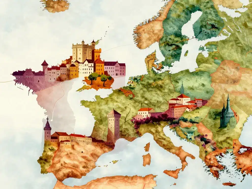 Carte villes médiévales emblématiques Europe France