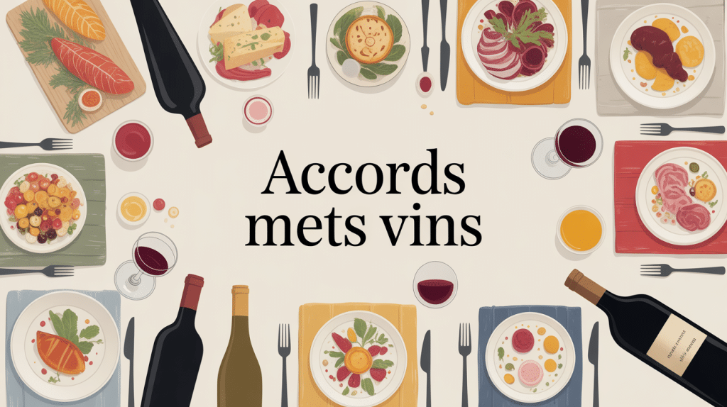 illustration accord parfait quel plat quel vin sur table raffinée