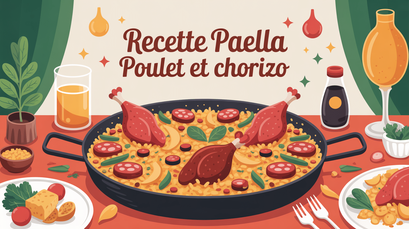 recette paella poulet et chorizo grande poêle festive
