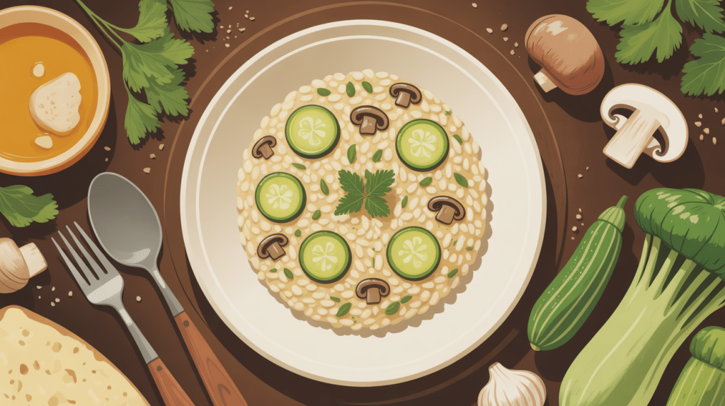Risotto aux courgettes et champignons crémeux avec ingrédients
