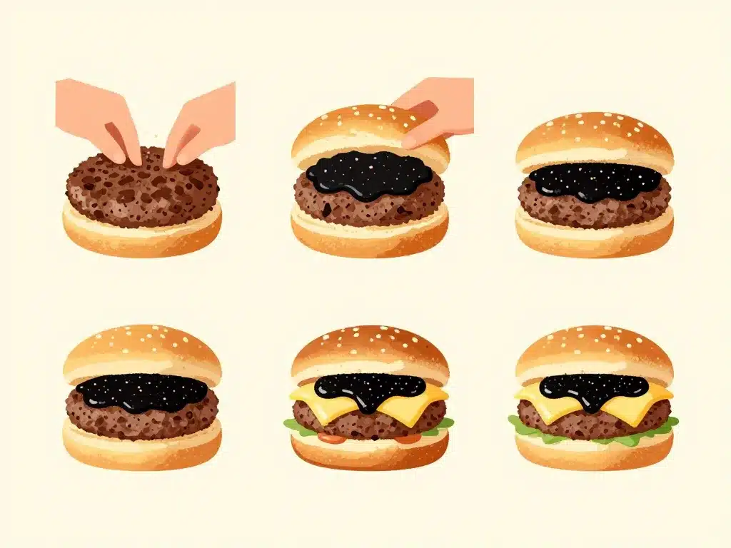 Étapes assemblage truffle burger maison minimaliste