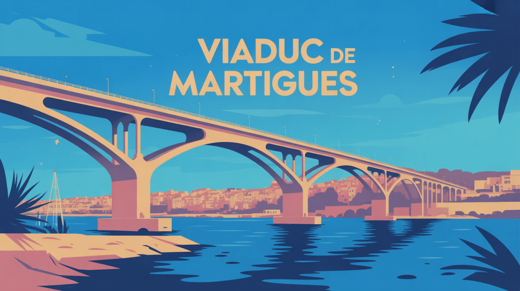 Illustration moderne du viaduc de Martigues Côte Bleue